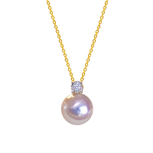 Floating Lotus Seawater Pearl Pendant Necklace Princess Style Diamond Clavicle Chain Heavenly Lady Grade Diamond Style 1 without Chain 9-9 Points 5mm