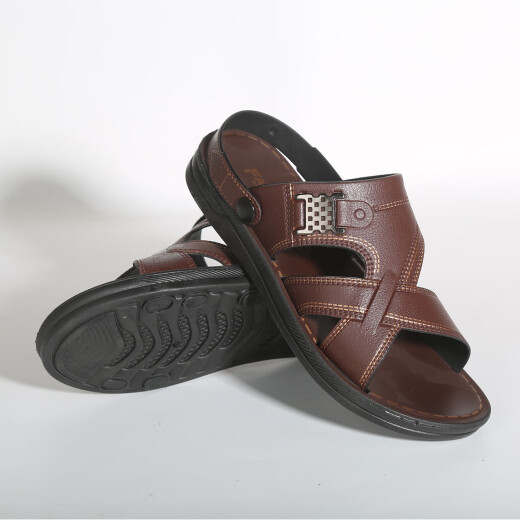 
New summer sandals for men's outdoor beach shoes, anti-slip soft sole outdoor two-purpose sandals waterproof casual shoes, brown Ou689 upgraded model 40 [only one size smaller]
