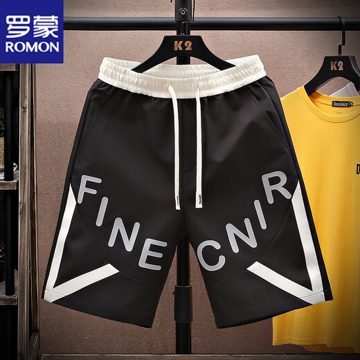 
ROMON (ROMON) ice silk shorts men's summer 2025 new style of five-point pants trendy casual loose beach pants teenager mid-pants 838 meters white M
