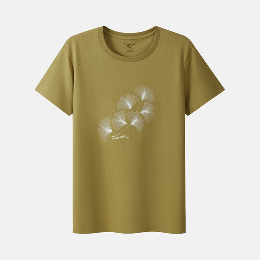 Three guns spring and summer thin T-shirt for women 100% pure cotton printed women's short-sleeved round neck top sweat-absorbing cotton sweat shirt single piece autumn leaves yellow-12056 XL
