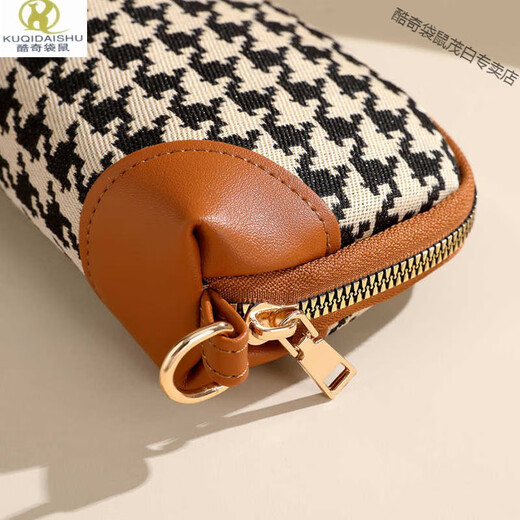Kuqidaishu italienisch handwerk lang wallet whomen von modisch kupplungsgeschäft kleiner bag großer Kapazität Lippenstift Aufbewahrung Hundestooth Schwarz und Weiß/Kann auf dem Handy platziert werden
