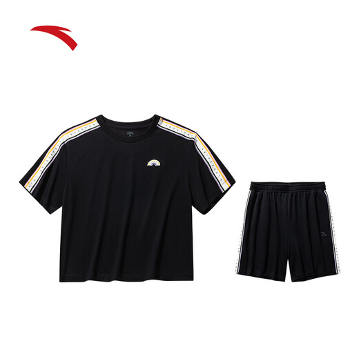 
Anta Rainbow Sports Set Women's Summer Short Sleeve Round Neck Shorts Loose T-shirt Women's Casual Set