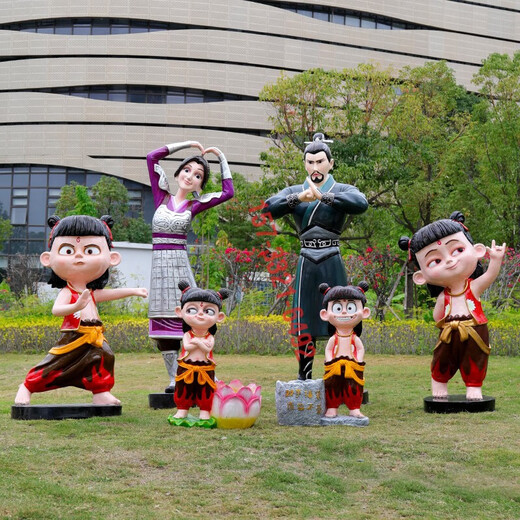 Nezha ornaments, large glass fiber reinforced plastic sculptures, shop entrances, cinema cartoon dolls, internet celebrities to attract traffic, a certain amount of money for the combination