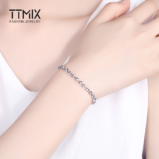 TTMIX shiny platinum bracelet for women pt950 platinum faceted laser beads bracelet for girlfriend 4.3-4.5g 17+2cm thick 3.5mm