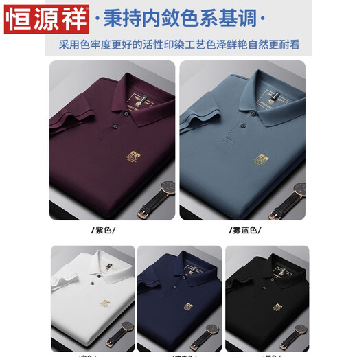 恒源祥夏季新款纯棉男士短袖POLO衫刺绣翻领T恤大码百搭半袖男装 6628紫色【主图款】 M 48【建议100-125斤】