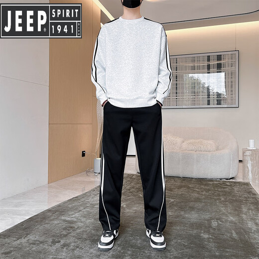 JEEP SPIRIT男士休闲运动服套装2025新款春秋季圆领长袖卫衣男装春秋帅气一套 9230黑色 2XL