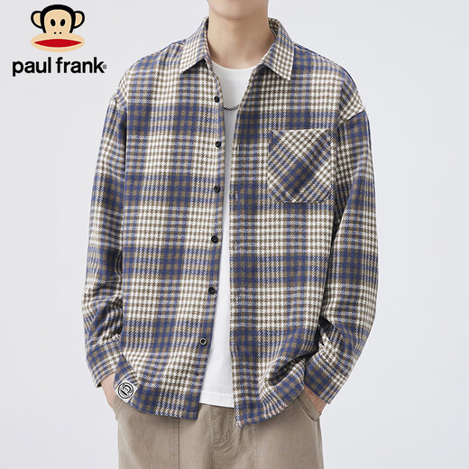 Paul Frank Langarmshirt Herren Frühling und Herbst Kariertes Hemd Herren Trendy Casual Top Jacke Herren Blau XL