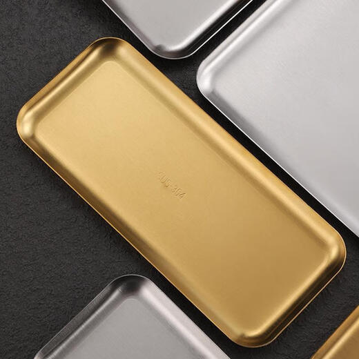 FANCYCHIC Korean stainless steel rectangular barbecue plate cafe tray snack flat plate commercial gold barbecue plate straight edge rectangular plate 20* (201 silver) 8.5cm