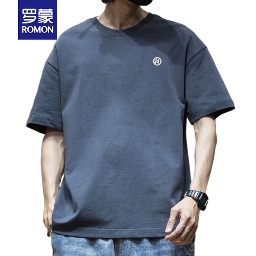 Romon Trendy Camiseta de manga corta americana para hombres en algodón de verano Cuello redondo versátil Casual 2025 Nueva camiseta de estilo Hong Kong White White 1365 Cotton de manga corta S [sugerido 80 110Jin [Jin iguala 0.5 kg]]]