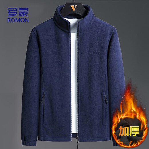 ROMON jacket men's autumn business casual large size warm fleece soft polar fleece jacket men CS88 dark blue XL