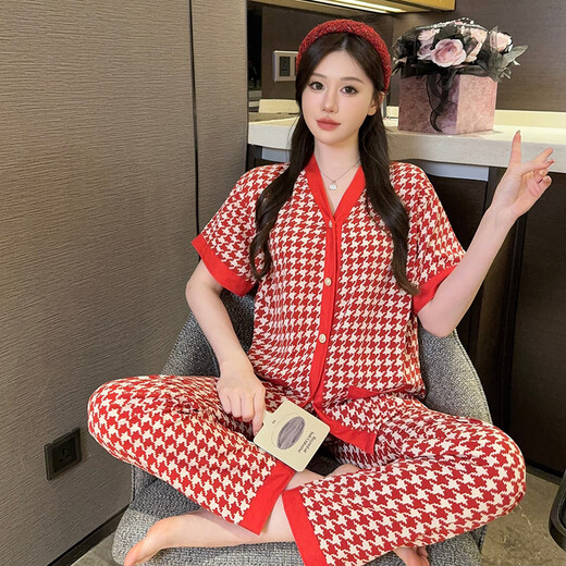 Pyjamas de magasin en yilin léger pour les femmes en été pantalon à manches courtes à manches courtes de climatisation style graisse plus grande taille de glace noire vêtements de maison courte 867 # lettre noire m (recommandée 80-100jin [Jin est égal à 0,5 kg]))