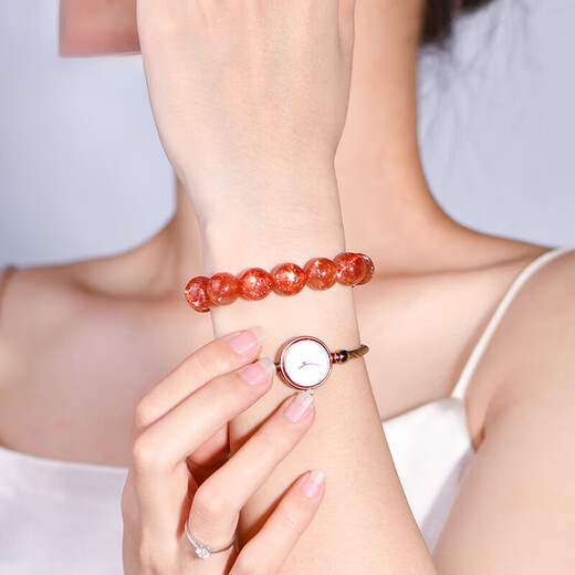 Eternal symbol light luxury brand jewelry grade natural crystal bracelet American glitter gold sunstone bead bracelet female birthday gift sunstone jewelry grade about 8mm