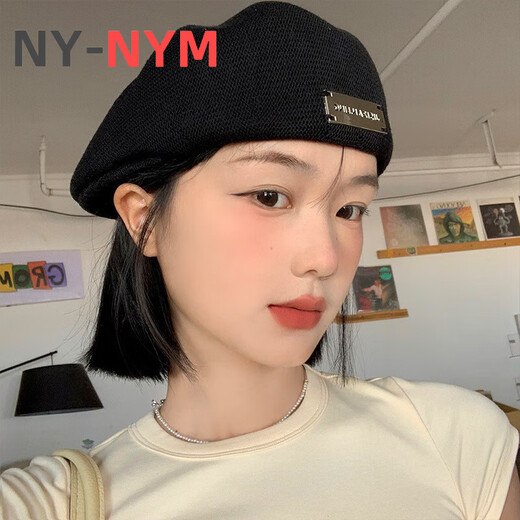 NY-NYM Black Beret Frauen dünne britische im Internet im Internet im Außertaghut Casual Newspaper Jungen Maler Hut rückwärts Stürmer Hut Beige Forward Hut [Four Seasons Style] Gleiche Größe
