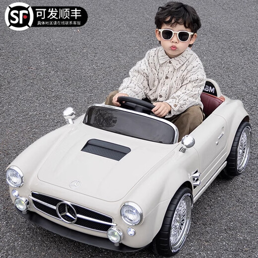 Kangshuai Aibeimei children's electric car four-wheeled, can sit and drive with remote control, 1-3-6 years old 5 toy car, baby driving stroller, white soft wheel, leather seat + remote control + trunk, early education music, mobile phone Bluetooth