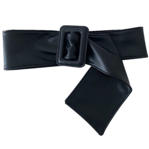 CLCEY soft leather non-hole belt for women with skirt corset decoration retro matching dress coat suit girdle extra wide black