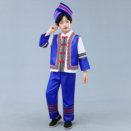 Jiepingya Vêtements ethniques minoritaires Guangxi 3 mars Enfants Zhuang Dance Jirt Girls and Girls 56 Boys Clothing Femmes 9898 Red Girls Suit avec une petite coiffure 110 cm Collection et Priorité d'achat