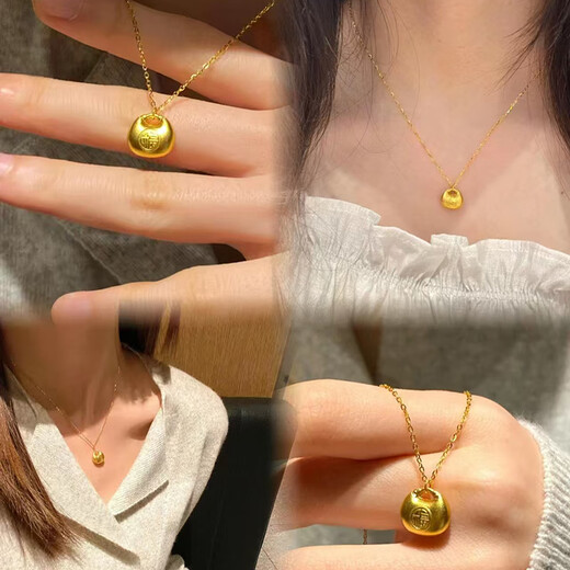 Juke's new 18K Fat Fu Gold Baby Small Jin Tuo Pendant Peace Lock Necklace 3D Hard Gold Baifu Pendant for Gifts Premium Small Fat Fu Pendant + Black Rope