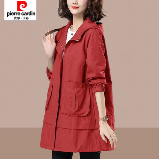 Pierre Cardin Windbreaker Women's 2026 New Mid-Length Spring Autumn Winter Jacket Women's Small Coat Western Style Mom Red L (Recommended 100Jin Jin is equal to 0.5kg -115Jin Jin is equal to 0.5kg)