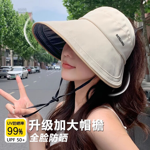 Memaru Large Brim Sun Protection Hat Women's 2026 New Summer Sun Hat Anti-UV Fisherman Hat Empty Top Sun Hat White Rice One Size