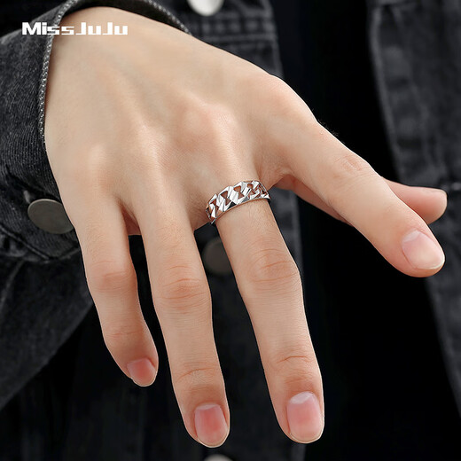 Miss JuJu new pt950 platinum ring men's platinum rhombus hollow fashion ring with adjustable mouth, weight 5.7-5.9 grams (adjustable mouth)