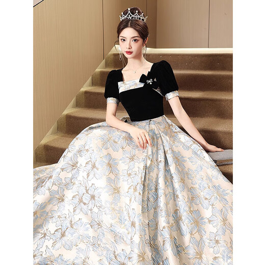 Zhufan student adult dress 18-year-old female adult dress black annual party evening girl sense light luxury day ceremony art test host vocal music black 3XL