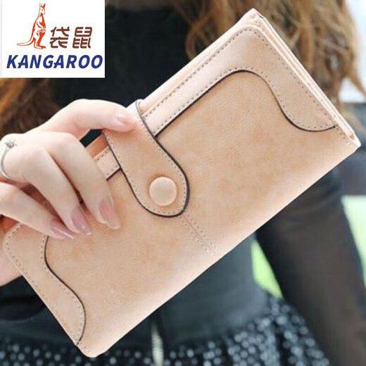 Kangaroo 2025 new fashion Korean version retro frosted wallet women's long zipper buckle wallet student wallet mobile phone bag flagship - brown color [storage store with card bag]