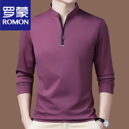 罗蒙（ROMON）纯棉长袖t恤男春秋季新款休闲简约卫衣纯色立领宽松打底衫上衣男 6625黑色 M 16590-120斤