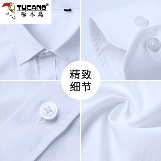 Woodpecker white shirt men's spring and autumn new style men's business casual solid color iron-free long-sleeved shirt slim-fit professional workwear white (model) regular L
