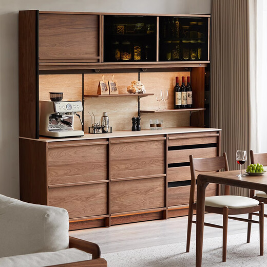 Exclusive Senhuo solid wood slate sideboard against the wall, one-piece North American black walnut travertine cabinet, side storage storage cabinet (skirting style) vertical and horizontal sideboard 1.8 meters