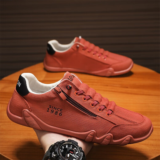 Changxiang Huili Red Canvas Schuhe Herren 2025 Neue Seite Reißverschluss Flachschuhe Frühlingssport und Freizeitschuhe für Männer rot 42