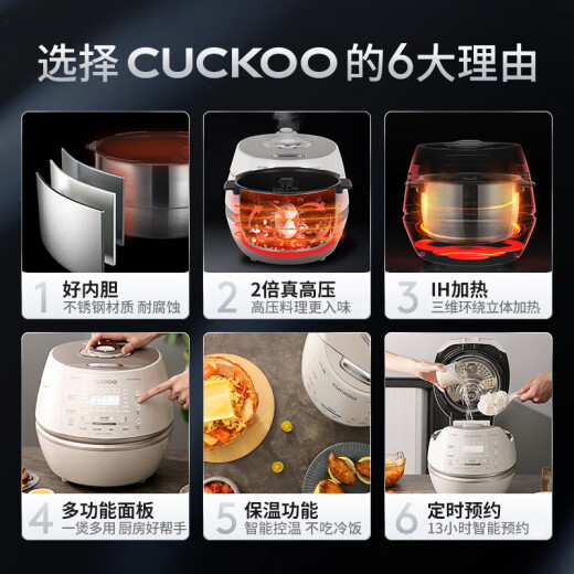 福库（CUCKOO）小白贝电饭煲 韩国原装进口2-8个人家用大容量电饭锅5升IH加热多功能高压力智能语音不锈钢内胆 CHP1050FW 5L