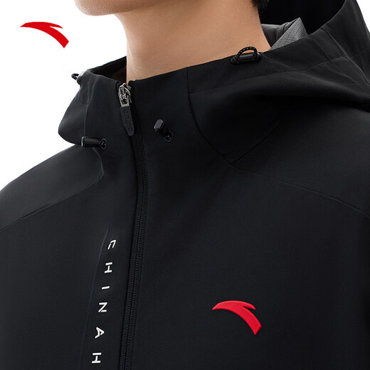 ANTA (ANTA) Water-Repellent Warm Sports Jacket Men's Autumn and Winter Easy-Care Commuting Hooded Environmentally Friendly Training Jacket Windbreaker Plush Velvet Water-Repellent-Classic and Versatile Basic Black-5 L