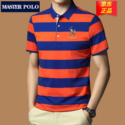 MASTER POLO保罗条纹polo衫男夏季新款中年男士棉短袖t恤修身商务翻领打底衫 3882白色 4XL