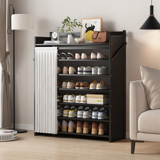 Small craftsman simple shoe rack multi-layer installation-free home door dormitory shoe cabinet storage dust-proof storage shelf black 6 layers 90