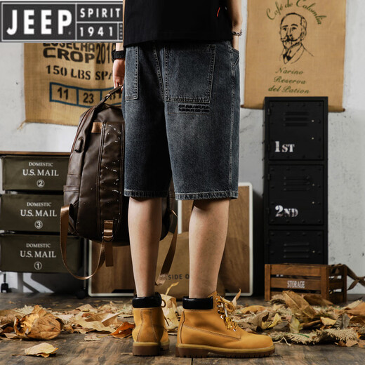 JEEP SPIRIT美式休闲牛仔短裤男5分外穿2025夏季宽松百搭五分裤加肥中裤 9922浅蓝 28 适合90-105斤