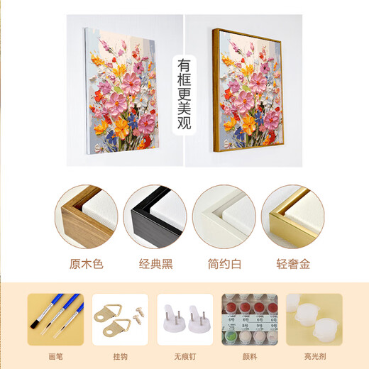 今福今贵繁花似锦diy数字油画填充涂色丙烯手绘感油彩画 客厅装饰挂画 nx12610 40*50cm绷好实木内框+外框(免安