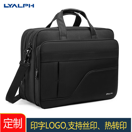 LYALPH公文包防水超大容量15.6英寸19尼龙牛津布电脑手提男士单肩文件包 黑色17寸-6608L 加厚0英寸