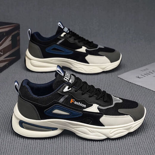 Spring Men's Shoes 2025 Nuevo zapatos deportivos adolescentes de malla transpirable Estilo coreano Versátil Suele Casual Dad F736 Negro 42