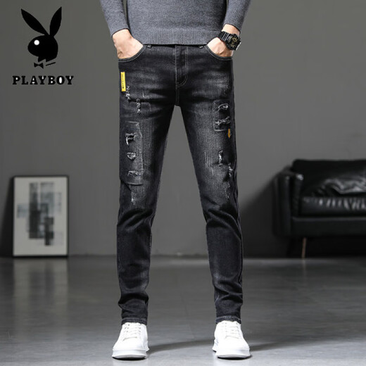 花花公子（PLAYBOY）2025新款男士牛仔裤修身小脚裤子男弹力韩版潮流休闲百搭牛仔长裤 灰色6636 36 (2尺9)