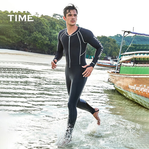 WATERTIME wetsuit men's jellyfish suit snorkeling suit sun protection waterproof mother cold one-piece long-sleeved swimsuit swimming surfing equipment black S (height 160-165 weight 50-55kg)