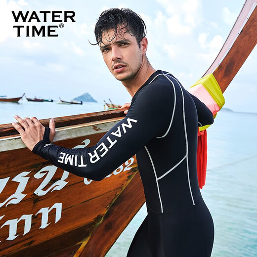 WATERTIME wetsuit men's jellyfish suit snorkeling suit sun protection waterproof mother cold one-piece long-sleeved swimsuit swimming surfing equipment black S (height 160-165 weight 50-55kg)