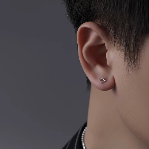 Mansheng Geometric Sterling Silver Stud Earrings for Men with Design Sense Niche 999 Silver 2026 New Hot Style Single Simple Earrings for Men 999 Silver Geometric Square Earrings (Pair)
