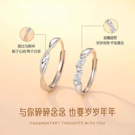 MZMZ Mobius Wheat Platinum Couple Ring PT950 Platinum Pair of Rings Engagement Gift to Girlfriend on Valentine's Day Light Luxury Style-Couple Pair of Rings