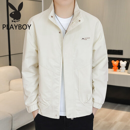 Playboy Men's Jacket 2025 New Youth Casual Versatile Thin Jacket Spring and Autumn Trendy Brand Wear Handsome and Trendy Khaki 2XL 145-165Jin Jin is equal to 0.5 kg