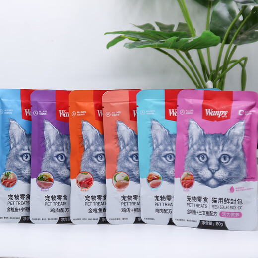 Wanpy (WANPY) Naughty Fresh Packet Cat Snacks Canned Cat Snacks for Adults and Kittens to Gain Weight, Hair, Cheeks, Hydration, Nutritious Cat Bar Wet Food, Mixed Random Flavors, 30 Packs, Daily Stocking