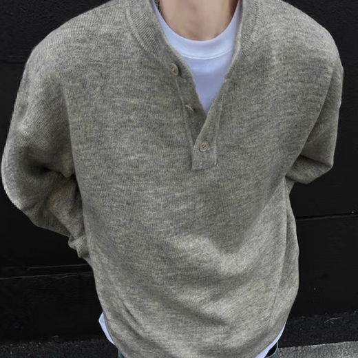 Yibo Heavy Sweater Men's Autumn and Winter New Korean Style Trendy Brand Lazy Gray Henley Collar Knitted Sweater Jacket Men Light Gray XL Recommended 120-135Jin Jin equals 0.5 kg