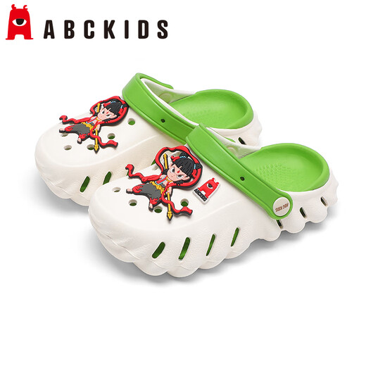 ABC Kinder Kinder Hole Schuhe Junge Cartoon Nezha Sandalen Mädchen Baby Outdoor Sandalen Männer 8623 Weiß und Grün 34-35