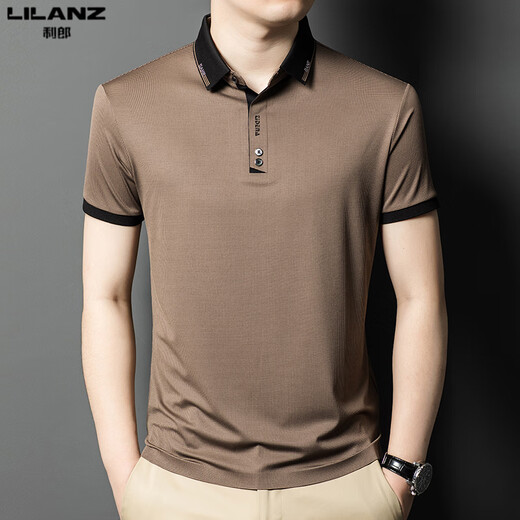 Lilang 2025 Neues T-Shirt-T-Shirt-T-Shirt-Summer Ice Seide Revers und junges Geschäft mit Casual Polo Shirt Braun 13573 One Size M 165 Neue Männer.