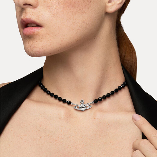 Vivienne Westwood Queen Mother Black Agate Single Layer Necklace Black Necklace for Girlfriend Birthday Gift Genuine Women