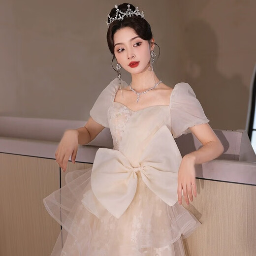 丽佰昕晚礼服裙轻奢小众高端宴会女气质高级感绝美艺考主持人年会成人礼 香槟色 L 建议105-110斤